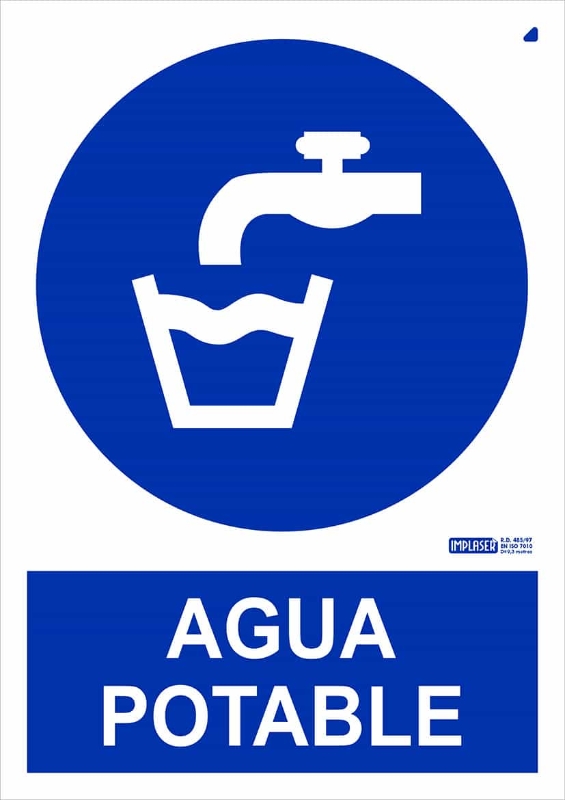 AGUA POTABLE, DIMENSION 29,7X21 CM, MATERIAL PVC SEMIRIGIDO 0,7mm, PICTOGRAMA ACORDE UNE EN ISO 7010:2019