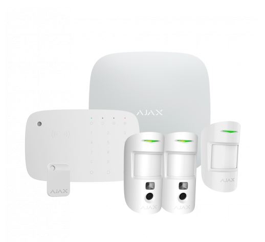 Ajax. KIT HUB2-4G. Incluye HUB2-4G-W con batería de respaldo, 2 detectores MOTIONCAM-PHOD-W, 1 detector MOTIONPROTECT-W, teclado