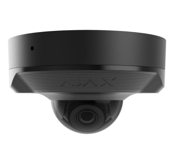 Ajax. Cámara Domo IP 8MP, lente 2.8 mm, IR 35 m, WDR, micrófono G722, PoE, IA, IP65. Color negro.