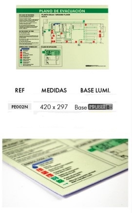 PLANO IMPRESO SOBRE BASE LUMINISCENTE CLASE B CON LAMINADO PROTECTOR. DIMENSION 42 X 29,7 CM.